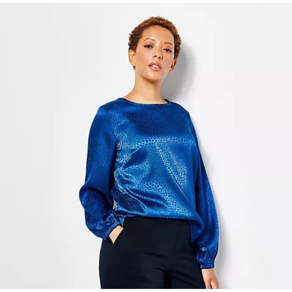 J Jason Wu Blue Long Sleeve Jacquard Blouse Size XS